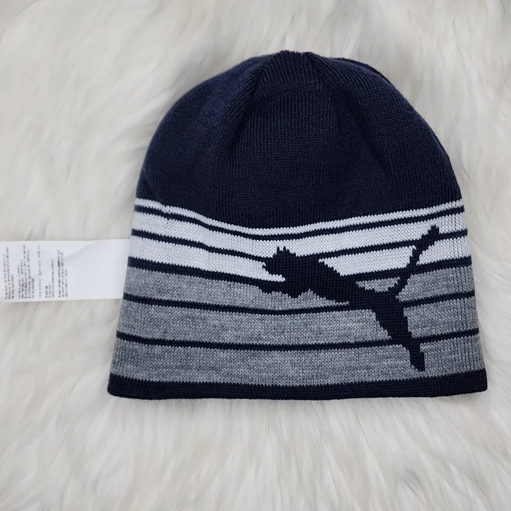 Puma Bryant Reversible Beanie Navy Blue Grey White New With Tags
